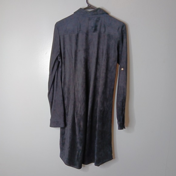 Natalia Romano Boyfriend Shirt Dress Women Sz S Black Faux Suede Grunge Office - Picture 6 of 7